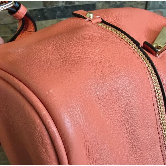 MICHAEL KORS RHEA MEDIUM ZIP Pebbled LEATHER BACKPACK Coral GOLD Hardware READ - Picture 8 of 12